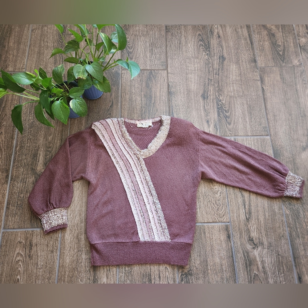 Vintage silver beaded knit sweater in dusty mauve and pink